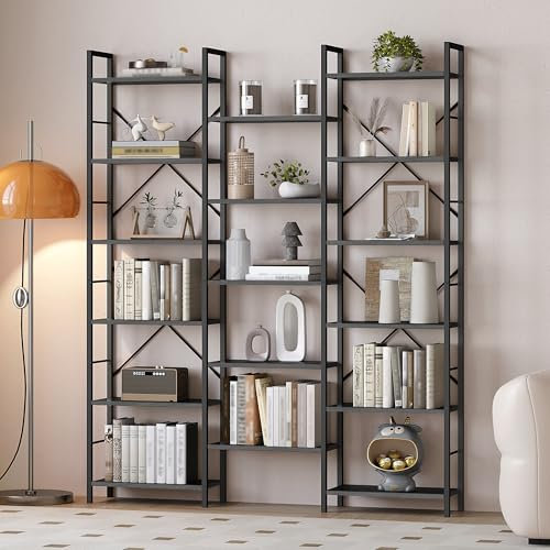 Hzuaneri Bücherregale, Standregale, Regal mit 17 Fachböden, 6 Etagen, Verstellbarer Abstand, 24 x 152 x 186 cm, Tragfähigkeit 340 kg, Wohnzimmer, Büro, Schwarz mit Holzmaserung BC10104B