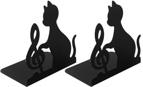 Ciieeo Buchstütze Katze Aus Metall Mit Musikalischen Noten – Kreative Katzenform Buchhalter Für Büro Zuhause Und Klassenzimmer Organizer Für Bücher Dateien Magazine