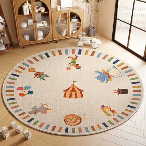 Viusneun Teppiche, rutschfeste Waschbar Kinderteppich Pädagogischer Spielteppich Runder Kristall Samt Teppich für Babyzimmer Kleinkinderzimmer Wohnzimmer (Zirkus,100 x 100 cm)