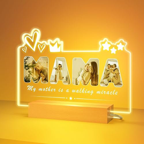 DXDOING Lampara Especial para Mamá en el Día de la Madre - Lámpara Acrílica de Foto Personalizada - Elegante Placa de Acrílico con Lámpara de LED 3D, Navidad, Acción de Gracias