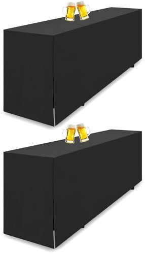 Teruntrue 2 Stück Biertischhusse Schwarze Biertischhusse für Bierzeltgarnitur, 220 x 50 cm, blickdichte Polyester-Biertischhusse, waschbare Tischhusse für Bankette im Freien (Schwarz)