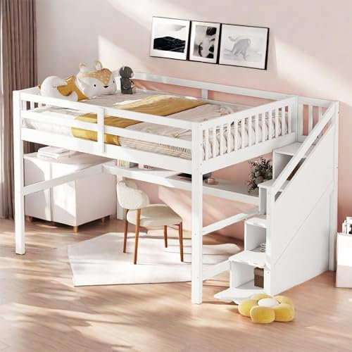 Lit Superposé Enfant 140x200cm - Cabane Mezzanine 1 Place Avec Barrière et Escalier - Pour Garçon et Fille