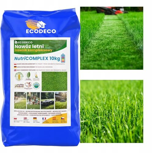 ECODECO Rasendünger mit Moosvernichter | Biodünger MULTI-INHALTSSTOFF NPK NutriComplex Eisen Mikroelemente Anti-Moos | Umfassende Rasenpflege | 10kg