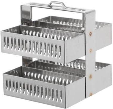 GARVALON 30 Positions Microscope Slides Staining Rack Microscope Glass Slide Rack Stainless Steel Staining Holder Stand For Lab Laboratory