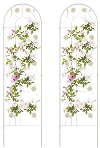 COSTWAY Grigliati per Rampicanti 180 x 50 CM, Set di 2 Tralicci di Metallo Antiruggine per Piante Rampicanti, Rose e Verdure, Decorazione Esterna per Giardino, Cortile e Patio (Bianco)