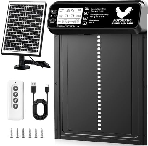 Porte Poulailler Automatique Solaire Anti-Pincement avec Minuterie/Capteur de Lumière, Porte Automatique Poulailler Solaire | Grand Panneau Solaire | Batterie Haute Capacité | Télécommande | Aluminium