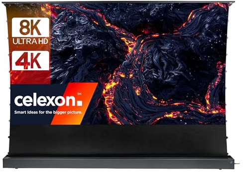 celexon HomeCinema V2.0 CLR UST-Bodenscheren-Aufroll-Motor-Hochkontrast-Möbeleinbau-Leinwand schwarz 100 | 221,4x124,5cm 16:9 | elektrische 8KFull-HD Beamer-Leinwand | für Ultrakurzdistanz-Projektor!