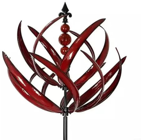 HOHOVYVY Metall Windrad Für Garten, 3D Lotus Windspiel Windmühle Wetterfest Und Standfest Garten Wind Spinner Metall Windräder Mit Besten Kugellagern, Für Garten Als Dekoration, Höhe 90 cm(red)