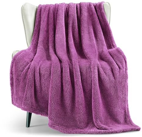 Exclusivo Mezcla Soft Fleece Throw Blanket for Sofa, Super Soft Velvet Plush Blanket for Bed, Fuzzy Cozy and Warm for All Seasons, 127x152 CM, Purple