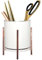 MONOSUGO Rose Pen Cup Holder for Ladies, Desk Pencil Holder for Women, Cute Makeup Brush Holder, Large Ceramic Cup 3.35x3.82 with Kawaii Metal Frame, Cup Painted with Rose Gold Trim, Rose Bracket