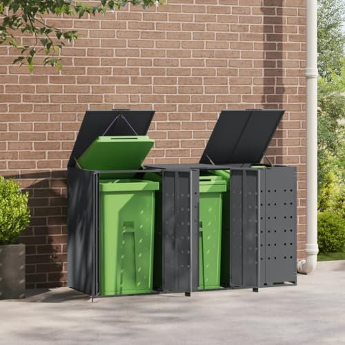 Keyroto Mülltonnenbox 3-er Mülltonnenhaus für 3X Tonnen 120 und 240 Liter, 5er Mülltonnenbox Müllcontainer Mülltonnenschrank, Stahl verzinkt, Farbe Grau