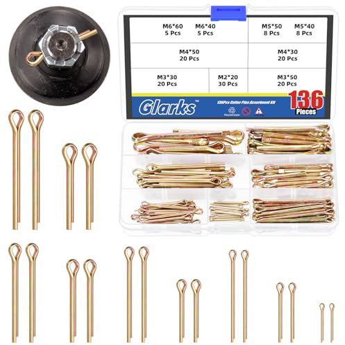 Glarks 136pcs 9 Sizes Cotter Pin Clips Key Fastner Fitting Assortment Kit M2 M3 M4 M5 M6 Colored Zinc Split Pin Fastener Clips for Automotive, Cars, Trucks, Lawn Mower, Small Engine Repair