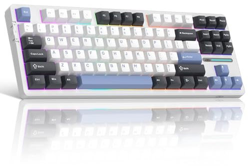 Light87 Wireless Mechanical Keyboard, Gasket Structure, 2.4G/USB-C/BT5.0 Hot Swappable Custom Keyboard, RGB Backlit Gaming Keyboard for PC/Win/Mac, Linear Ivory White Switch, PBT Keycaps - Blue