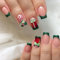 24Pcs Noël Faux Ongles Autocollants Court Carré, Rose Élégant Ongles à Coller avec Canne en Bonbon de Noël Motifs, Acrylique Pleine Couverture Hiver Noël French Press on Nails pour Femmes Filles