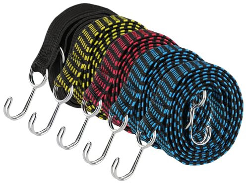 5 Pcs Bungee Cords with Hooks, 2m Elastic Bungee Straps with Hooks, long bungee cords with hooks, bungee straps, bungees with hooks