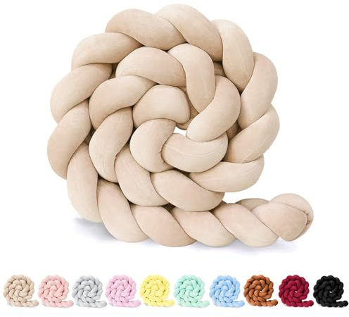 PromCaeruyn Nestchen Babybett Umrandung Bettschlange Babybett Umrandungen Nestchenschlange Geflochtene Deko Zimmer Kissen Knoten Beistellbett SeitenschläFerkissen(Beige,150cm)