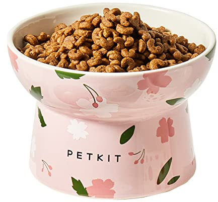 PETKIT Raised Cat Bowl, Ceramic Cat Elevated Food Bowl, Stress Free, Anti Vomiting, Backflow Prevention Cat Dog Water Bowl, Dishwasher and Microwave Safe, Pink