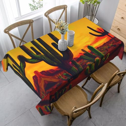 ETASUIOL Bauernhaus-Tischdecke mit Kaktus in Wüste, rechteckig, weicher Pfirsichleder-Stoff