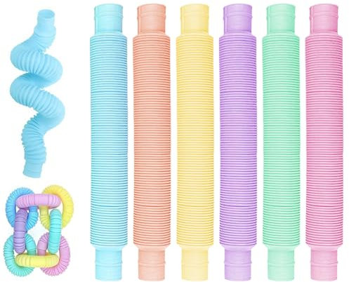 12 PCS Mini Pop Tubes Sensory Fidget Toys, Colourful Tubes Sensory Toys Stretch Pipe Toy Pipes Pull Tubes Sensory Stretch Tubes Pastel for Kids Teen Reduce Anxiety Stress