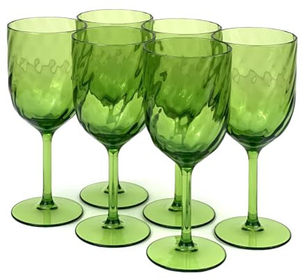 Yalin Set of 6 Unbreakable 15 oz Acrylic Plastic Wine and Water Tumbler Stackable Goblets. (Green, 15 oz)
