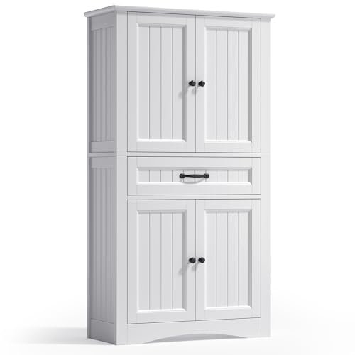 Xbro Alacena de Cocina con 2 Puertas y 1 Cajón, Mueble Cocina Multiusos para Baño, Cocina, Salón y Estudio, 73x130x31cm, Blanc