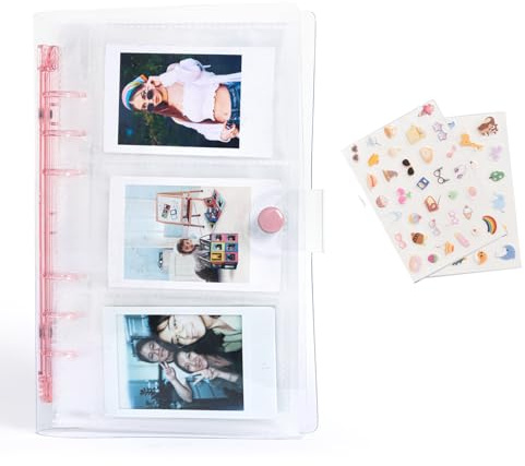 HIYQIN Mini Fotoalbum, 120 Taschen Kpop Fotokartenordner Album für Fujifilm Instax Mini Film 13/12/11/90/8/7/SE/99/EVO/LiPlay/LiPlay+, für Polaroid Snap/Kodak Mini-Fotobuch mit Aufklebern - Rosa