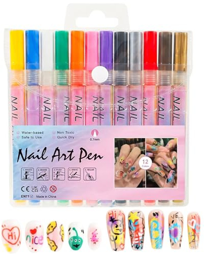 Pens de peinture en acrylique pour clous, stylos à peinture à ongles | Ensemble de stylos à ongles acryliques imperméables en 12 couleurs - Marqueurs de beauté des pieds à base d'eau de 0,5 mm pour le