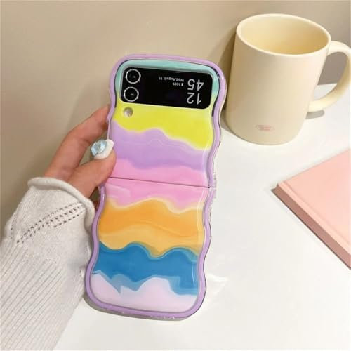 per Samsung Z Flip5 Custodia in marmo arcobaleno colorato per Samsung Galaxy Z Flip 5 4 3 6 flip5 Flip4 Custodia in silicone morbido ondulato, viola, per Samsung Z Flip 4
