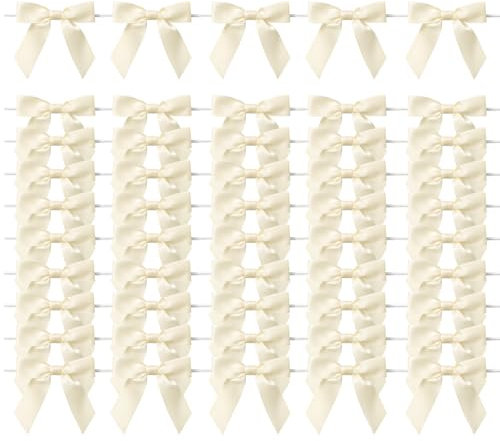 MORSUNBELA Schleifen Beige Deko Geschenkschleifen Schleife Geschenk für Hochzeit Geburtstag Weihnachten Kommunion Gastgeschenke,50 Stück