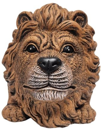 DIVAS SPIRITUAL Lion Head Planter Pot Cement Indoor Outdoor Garden Decor Animal Face Plant Holder Rustic Style Home Patio Display Small or Large (Large (21×19×16) cm)