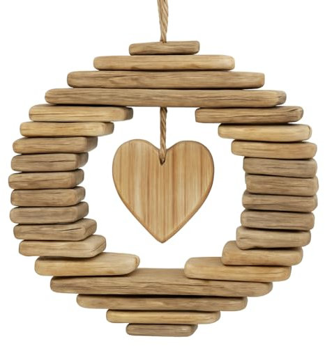 khevga Deko-Hänger Herz aus Treibholz im Landhaus-Stil, Holzdeko, Kranz für die Eingangstür, Fensterdeko rustikal, Hängedeko für Wohnzimmer & Flur