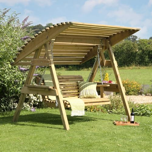 Parcel in the Attic - 2 Seat Wooden Garden Swing Chair with Canopy - Hammock Bench Furniture Lounger - 10 year warranty against Rot