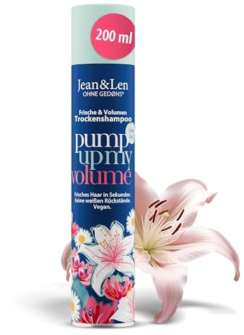 Jean & Len Shampoo secco freschezza e volume, nessun approccio grasso, nessun residuo bianco, profumo floreale fresco di giglio, per capelli fini senza volume, senza parabeni e siliconi, vegano, 200ml