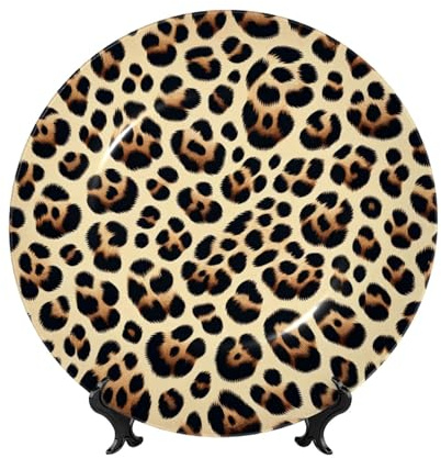 Vortithora Dekorativer Teller mit Ständer, Leopardenmuster, natürliche Jagd, 25,4 cm, elegante Wandplatte für Heimdekoration
