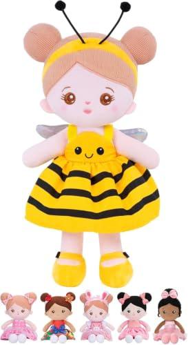 OUOZZZ 32cm gelbes Bienenrock-Plüschtier für Babys ab 3 Monaten | Plüschtier in einem gelben Kleidchen mit Bienenmuster ,weich und sicher, das perfekte Kuscheltier für Mädchen. Taufgeschenk