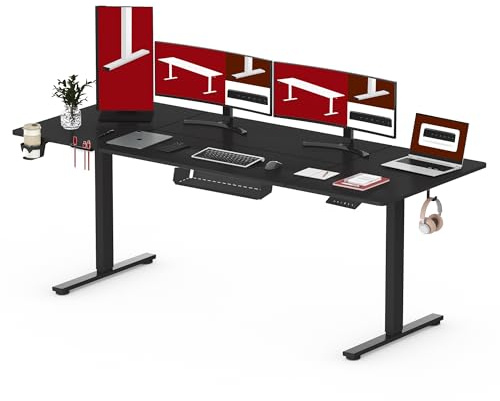 SANODESK 200 * 80 Electric Standing Desk Height Adjustable Desk with Cable management Tray Sit Stand Table with 4 Memory Smart Pannel, Hooks and Cupholder for Home Office