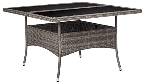 Owoxanthellate Gartentisch 120 cm Grau mit Gehärtetem Glas Esstisch aus Rattan für Balkon & Terrasse Klapptisch wetterfestes Modernes Design Langlebig für 4 Personen
