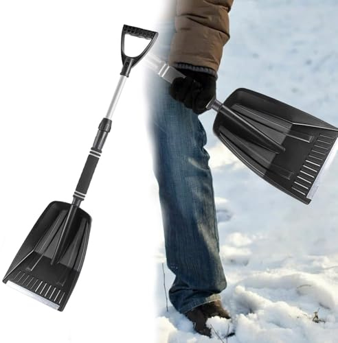 Schneeschaufel, 85 cm Langer Schneeschieber mit 21.5cm breiter Klinge, D-Griff, Schneeräumer für große Schneemengen, Geeignet für Hof Parkplatz Terrasse, Winter Außenbereich Schneeentfernung (Black)