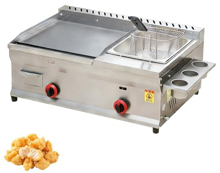 Freidora Comercial a Gas Freidora Profesional a Gas, Combinación Freidora Y Plancha Con adjustment De Temperatura Independiente Para Food Trucks Y Puestos De Comida(Home-Use)