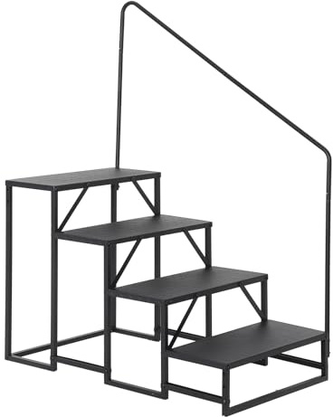 Garvee RV Stairs with Handrails, 4 Step Ladder with Anti-Slip Panel, 300kg Load Capacity Heavy Duty Steel Mobile Home Stairs for RVs Travel Camper Trailers Motor Porch Hot Tub 66 x 108 x 147 cm