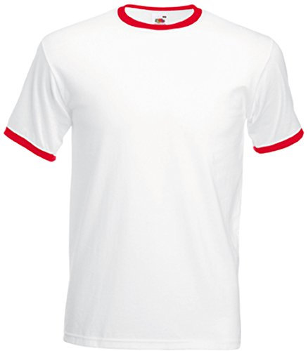 Fruit of the Loom Valueweight Ringer Tee Shirt für Herren, weiß/rot, L