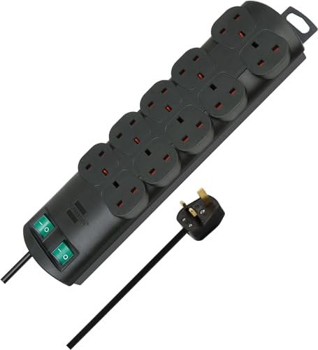 Brennenstuhl Primera-Line 10-way Extension Lead (Power strip with 2 switches for 5 sockets each and 2m cable) Black