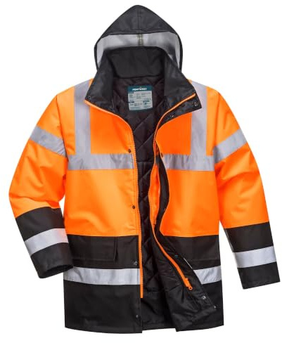 Portwest S467 Hi-Vis Contrast Winter Traffic Jacket Multi Pocket Waterproof | Orange/Black, 3X Large, EN ISO 20471 Class 3, EN 343 Class 3:1, EN 342, Tailored Fit, Inner Ribbed Cuffs, Thermal Insulation