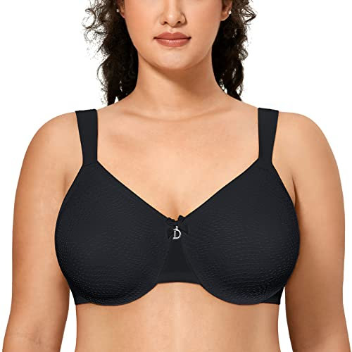 Delimira Women's Minimiser Bra Full Coverage Smooth Support Underwired Bras Minimizer Bra Black 34DD