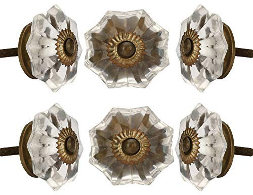 Perilla Home Set of 6 Crystal Glass Knobs Kitchen Cabinet Cupboard Glass Door Knobs Dresser Wardrobe and Drawer Pull (Clear)