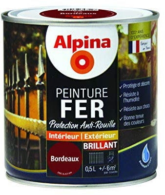 ALPINA Peinture Fer antirouille - Brillant Bordeaux 0,5L 6m²