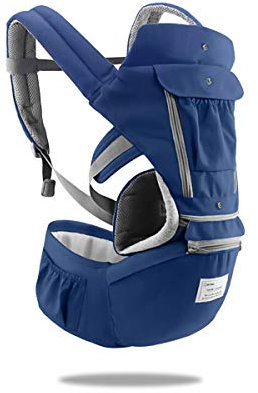SONARIN 3 in 1 Multifunktion Hipseat Baby Carrier, Babytrage, Vorder und Rückseite,100% Baumwolle,Ergonomisch,Freie Größe(Blau)