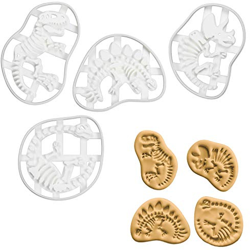 4er Set Dinosaurierfossil Ausstechformen (Formen: Tyrannosaurus Rex, Stegosaurus, Triceratops und Langhals), 4 Teile, Bakerlogy