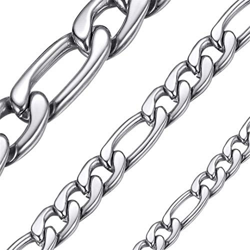 ChainsHouse Silber 3+1 Figarokette aus Edelstahl Kette für Herren Panzerkette in 5mm breit 46cm lang