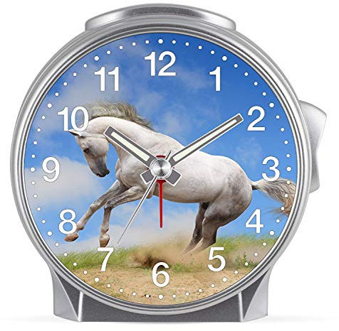 SELVA Eurotime Kinder Wecker für Mädchen mit Pferde-Motiv, Kunststoffgehäuse und Kunststoffglas, geräuscharmer Wecker, kein Ticken, mit Licht und Weckwiederholung,29610-07